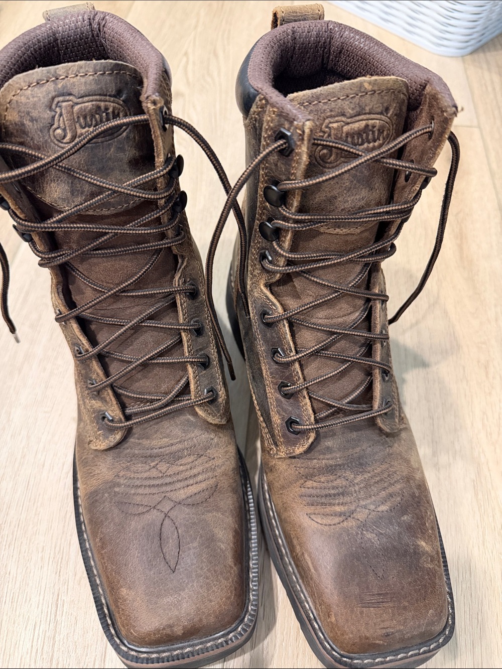 Justin Boots Brown Leather Lace-Up Western Work Boots